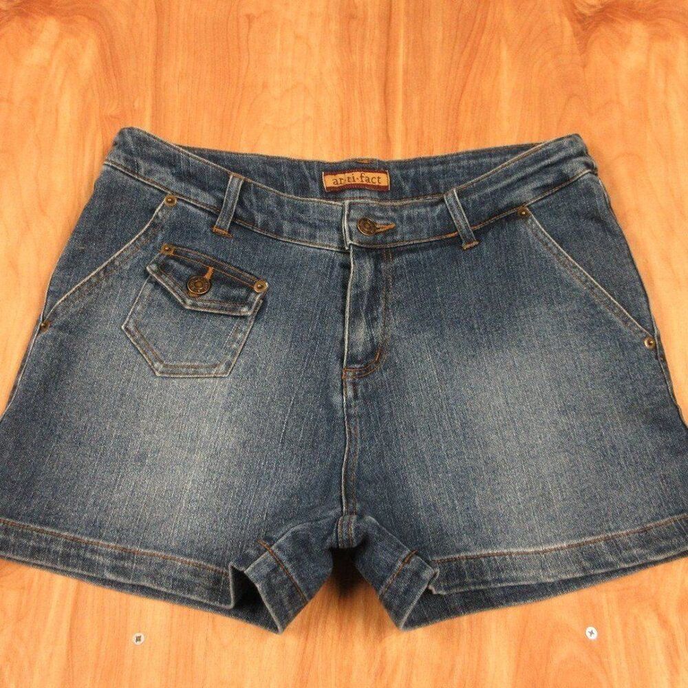ARTIFACT Utility Cargo Blue Denim Jean SHORTS Size 10 Stretch‎ Hot Pants Jorts